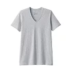 【MUJI 無印良品】男棉質無側縫天竺V領短袖T恤 XL 灰色