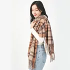 【KISSDIAMOND】韓系INS波浪格紋圍巾披肩(KDM-A005) F 駝色