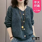 【Jilli~ko】時尚鏤空長袖套頭毛衣女寬鬆打底衫中大尺碼 J11213  FREE 深藍色