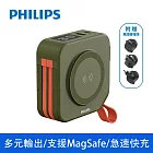 【Philips 飛利浦】10000mAh多功能十合一螢幕顯示行動電源 磁吸/自帶雙線/無線/手機支架 4色可選 (DLP4347C)  綠色 (DLP4347CG)