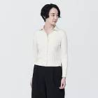 【MUJI 無印良品】女大豆纖維螺紋POLO開襟衫 XL 柔白