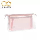 【日本正版授權】MITTE 透明分隔 三角 收納袋 化妝包/收納包/透明筆袋/鉛筆盒/筆袋 sun-star - 粉色款