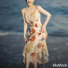 【MsMore】 油畫吊帶裙大色塊印花古典藝術風 圓領長洋裝# 121843 M 花紋色