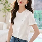 【MsMore】 拼接百搭圓領短袖簡約氣質T恤韓版休閒短版上衣# 121745 M 白色