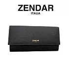 【ZENDAR】限量1折 頂級小牛皮十字紋翻蓋長夾 米蘭系列 全新專櫃展示品(黑色)
