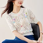 【MsMore】 韓系甜美圓領鏤空短袖高腰短款針織衫短版上衣# 121916 FREE 白色