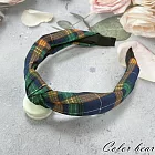 【卡樂熊】韓版簡約格紋扭結造型髮箍- 綠色