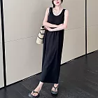 【MsMore】 假兩件背心連身裙圓領寬鬆氣質顯瘦長裙洋裝# 122099 L 黑色