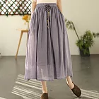 【ACheter】 文藝復古中長款雙層半身裙鬆緊腰系帶百褶A字長裙# 122211 M 紫色