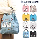 【Kusuguru Japan】日本眼鏡貓 手提包 環保袋日本刺繡尼龍購物袋(多款任選)  -NEKOMARUKE貓丸款-藍色