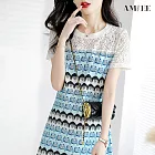 【AMIEE】簡約拼接連身裙洋裝(KDDY-9421) M 藍色