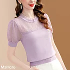 【MsMore】 時尚洋氣百搭鏤空冰絲針織衫減齡顯瘦短袖短版上衣# 122346 FREE 紫色