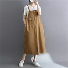 【ACheter】 日韓復古寬鬆連身裙A版減齡顯瘦純色背吊帶長洋裝# 122457 FREE 卡其色
