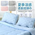 【EZlife】涼感透氣網眼固定枕頭保潔墊(2入組) 藍色