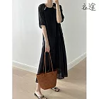 【衣途】設計感鏤空圓領連衣裙洋裝(KDDY-B102) M 黑色