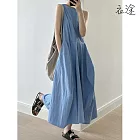 【衣途】花苞大擺無袖連衣裙洋裝(KDDY-B103) M 藍色