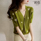 【初色】刺繡小花針織外套-綠色-99055(F可選) F 綠色