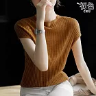 【初色】韓版休閒純色舒適顯瘦圓領短袖針織T恤上衣女上衣-共3色-34712(F可選) F 黃色