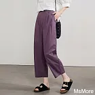 【MsMore】 寬鬆顯瘦高腰通勤八分休閒闊腿氣球長褲# 122410 M 紫色