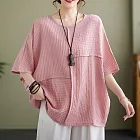 【ACheter】 蝙蝠袖韓版時尚氣質寬鬆短袖中長圓領上衣# 121886 M 粉紅色