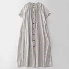 【ACheter】 褶皺領條紋立領日系文藝休閒短袖寬鬆中長洋裝# 122630 M 米色