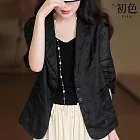 【初色】寬鬆顯瘦輕薄純色七分長袖西裝外套女外套-共2色-35009(L/XL可選) XL 黑色