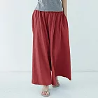 【ACheter】 日本樂天款麻棉感褲裙寬鬆加長闊腿休閒插兜鬆緊腰長褲# 122730 FREE 磚紅色