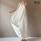 【初色】簡約休閒純色垂感吊帶無袖連衣裙連身洋裝長洋裝-共2色-35497(M-2XL可選) M 白色