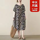 【慢。生活】中大尺碼棉麻文藝復古寬鬆顯瘦連衣裙 68638  FREE 藍色