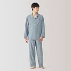 【MUJI 無印良品】男無側縫二重紗織家居睡衣 M 藍直紋