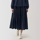 【MUJI 無印良品】女棉薄紗抓皺裙 S 暗藍