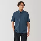 【MUJI 無印良品】男涼感鹿子織扣領短袖POLO衫 S 藍色