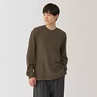 【MUJI 無印良品】男鬆餅紋亨利領長袖T恤 S 卡其