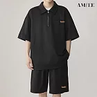 【AMIEE】寬鬆休閒冰絲POLO衫兩件套(男裝/KDAY-A112) M 黑