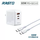 RASTO RB36 65W GaN氮化鎵三孔高功率快充+ 100W C to C鋁製線 白