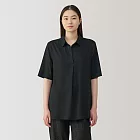 【MUJI 無印良品】女嫘縈混五分袖長版衫 S 黑色