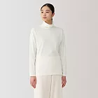 【MUJI 無印良品】女棉保暖厚織高領長袖T恤 M 柔白