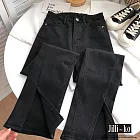 【Jilli~ko】網紅百搭開衩高腰彈力牛仔褲女微喇叭闊腿褲 M-XXL J11997  M 黑色