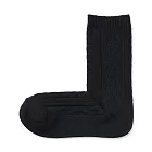 【MUJI 無印良品】女足口柔軟舒適麻花織紋直角襪23-25cm 黑色