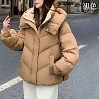 【初色】韓版撞色立領連帽抽繩麵包服加厚羽絨外套女外套-共5色-39125(M-2XL可選) M 卡其色