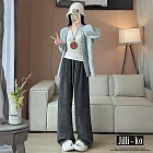 【Jilli~ko】高腰垂感直筒加絨斜條紋闊腿褲 J12093  FREE 深灰