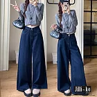 【Jilli~ko】垂感直筒拖地闊腿牛仔褲 M-2XL J12064  M 深藍