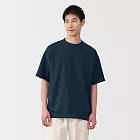 【MUJI 無印良品】男抗UV速乾鬆餅紋圓領短袖T恤 L 暗藍