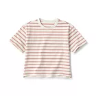 【MUJI 無印良品】兒童粗織圓領五分袖T恤 110 粉紅橫紋