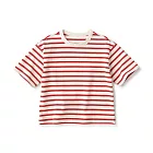 【MUJI 無印良品】兒童粗織圓領五分袖T恤 110 紅橫紋