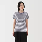 【MUJI 無印良品】女天竺圓領短袖T恤 S 煙燻藍橫紋