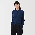 【MUJI 無印良品】女棉混強撚圓領開襟衫 S 深藍