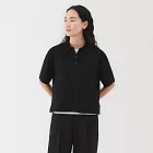 【MUJI 無印良品】女薄針織五分袖POLO衫 S 黑色