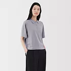 【MUJI 無印良品】女薄針織五分袖POLO衫 S 薰衣草紫