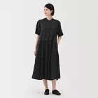 【MUJI 無印良品】女大麻混棉短袖洋裝 M 黑色